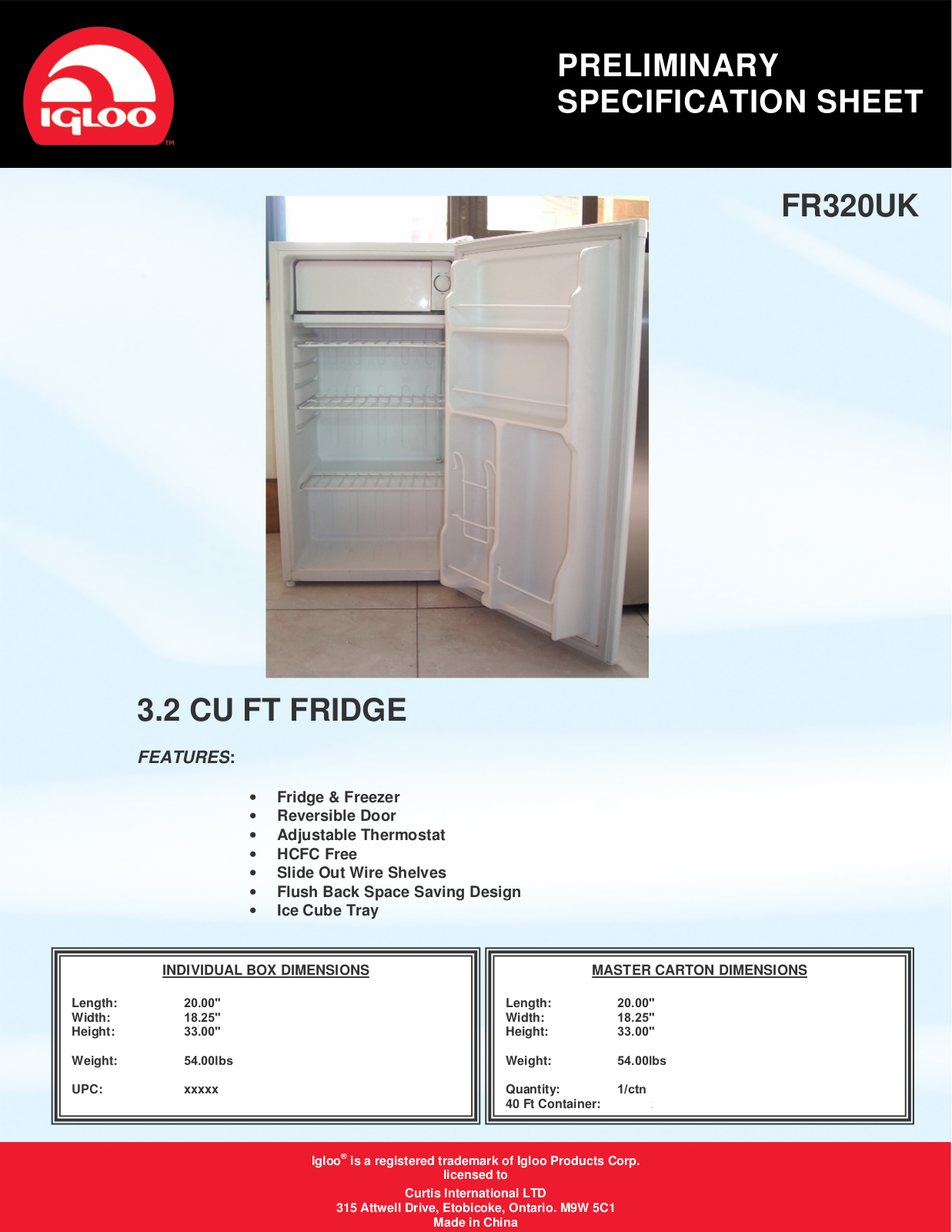 Curtis FR320UK User Manual