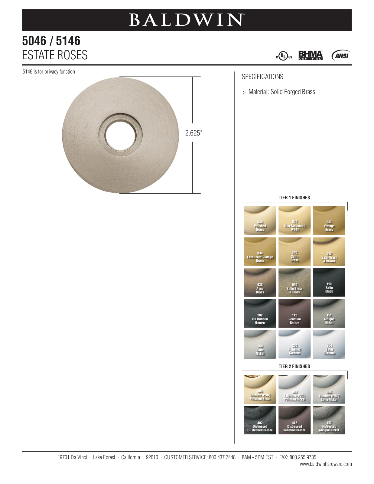 Baldwin 5046 Estate Rose User Manual