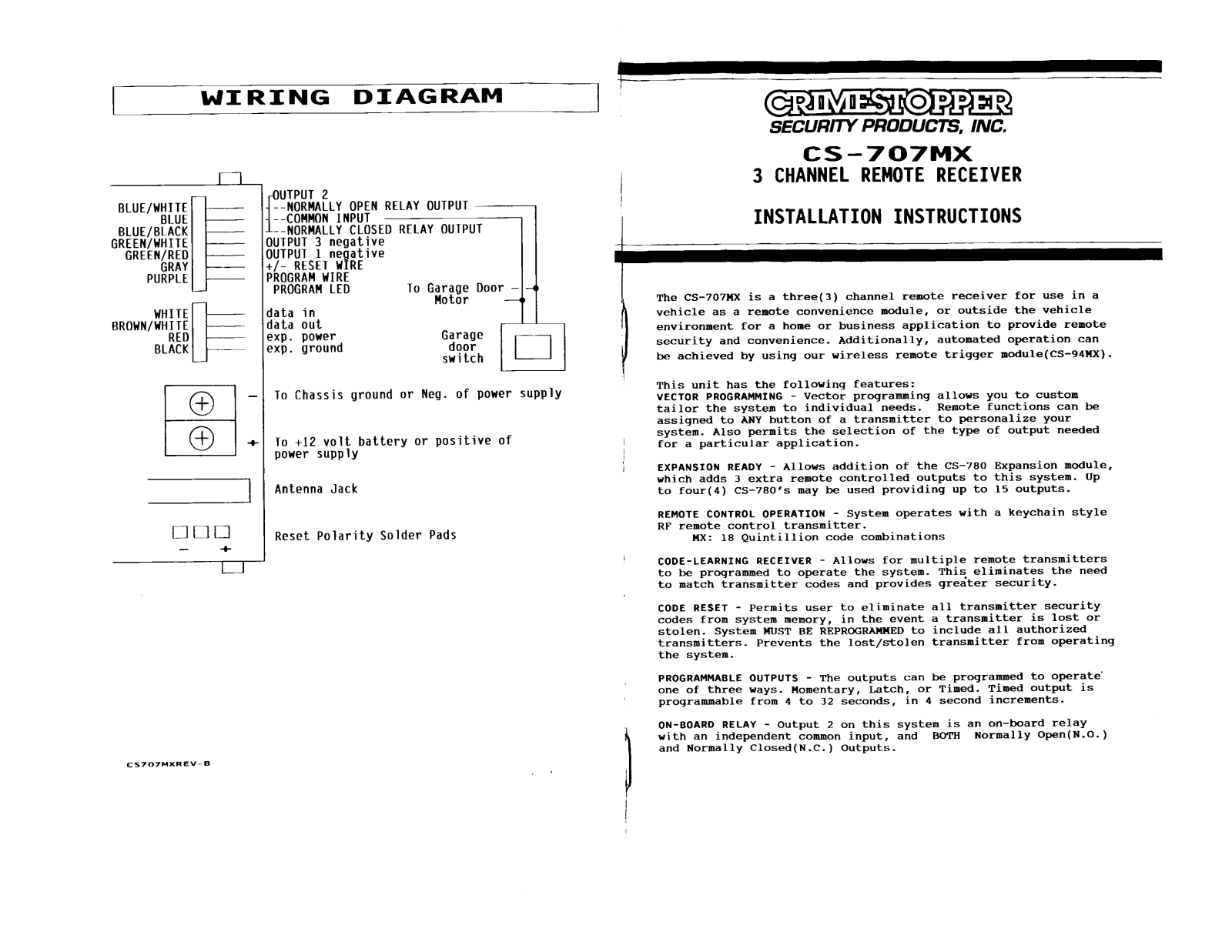 Crimestopper CS-707MX Installation Manual