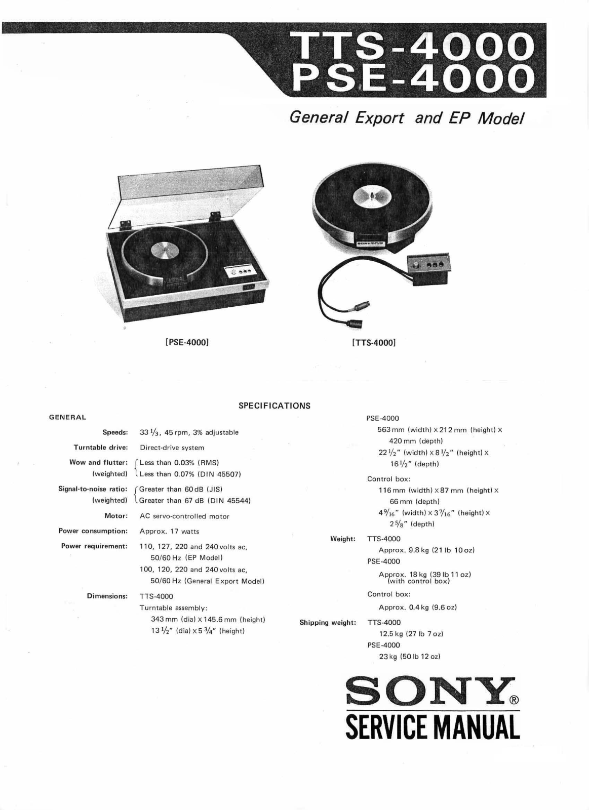 Sony PSE-4000, TTS-4000 Service Manual