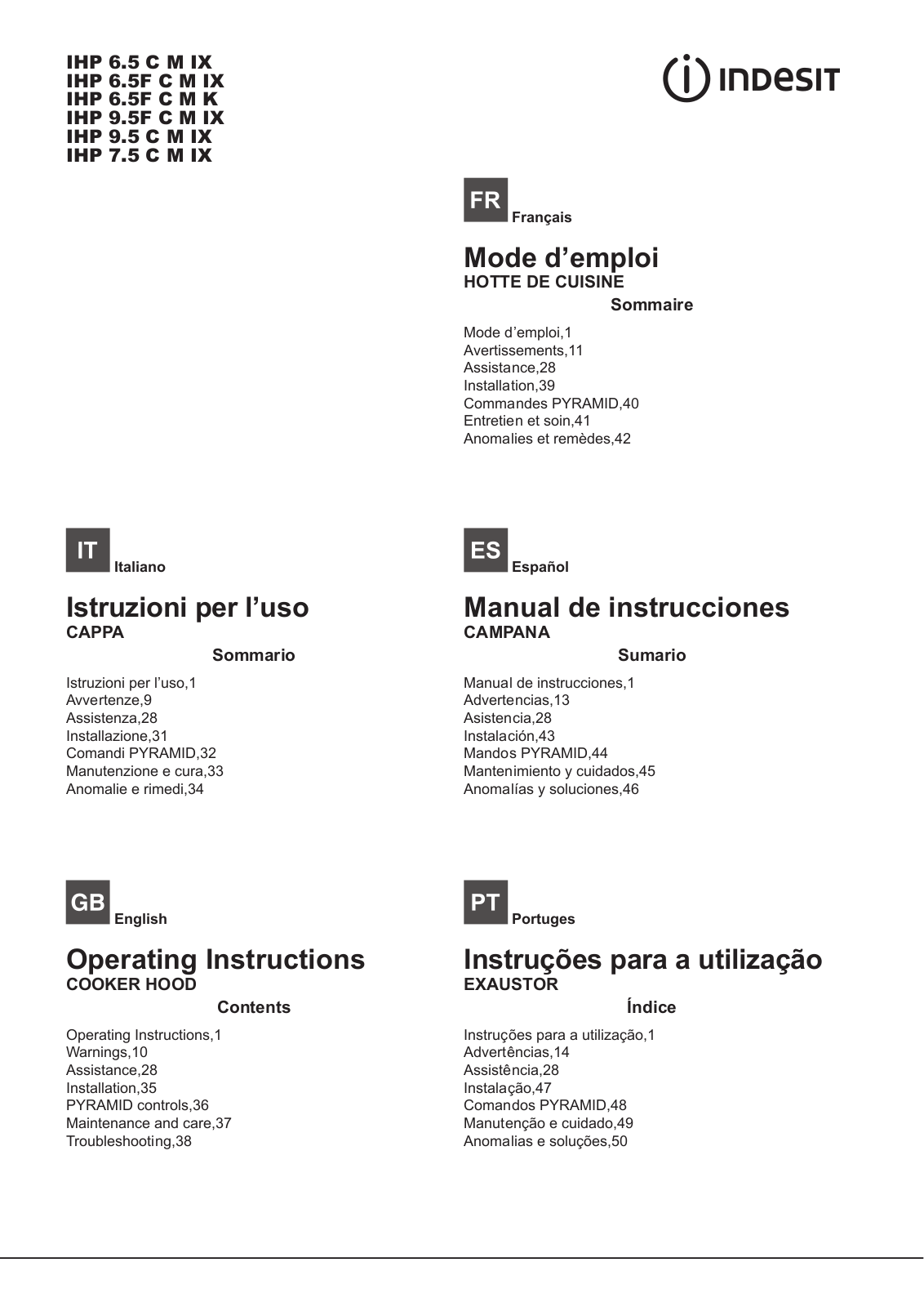 Indesit IHP 9.5 C M IX, IHP 6.5 C M IX User Manual