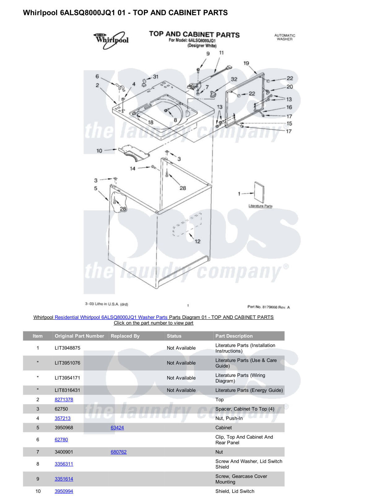 Whirlpool 6ALSQ8000JQ1 Parts Diagram