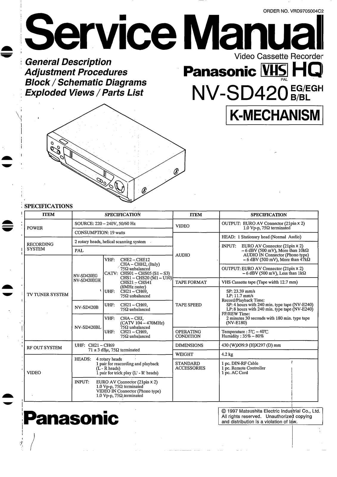 PANASONIC NV-SD420 Service Manual