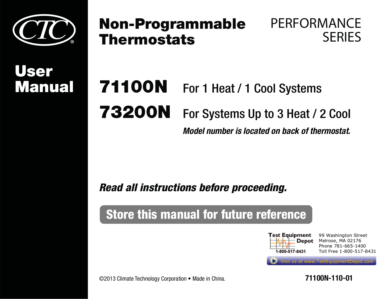 CTC Union 71100N, 73200N, PERFORMANCE SERIES User Manual - ManualMachine.com