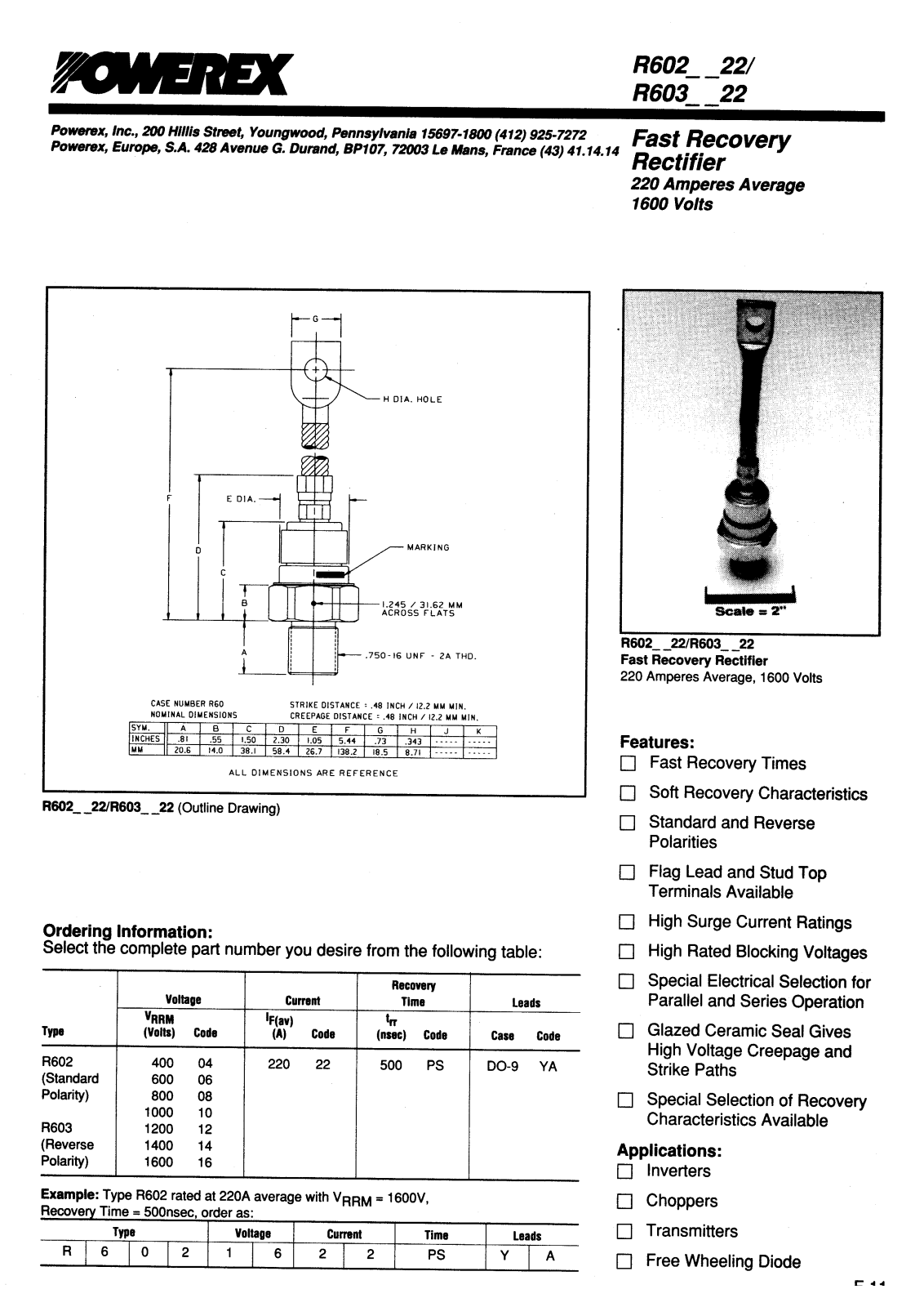 POWEREX R6020222PSYA, R6020422PSYA, R6020622PSYA, R6020822PSYA, R6021022PSYA Datasheet