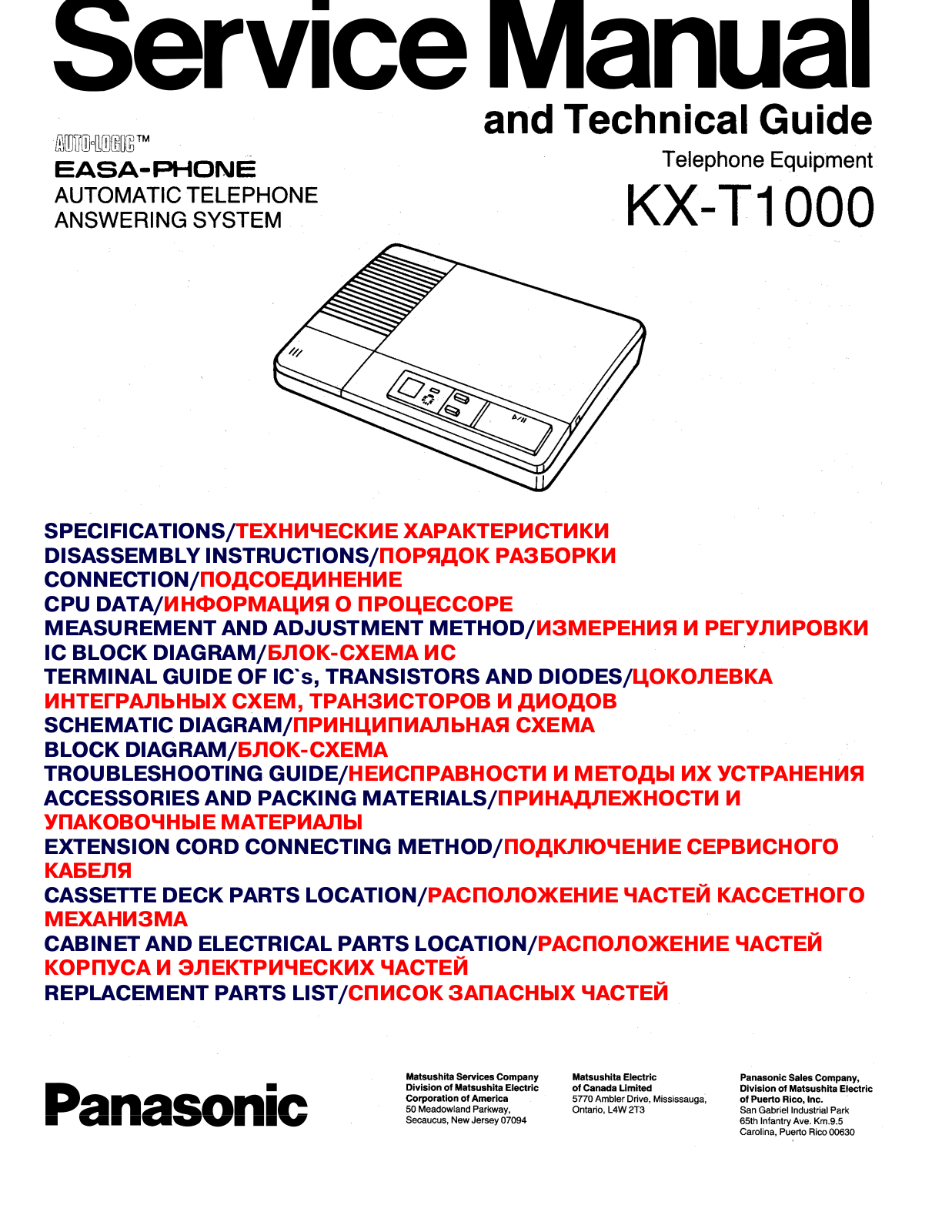 Sony kx t1000 Service Manual