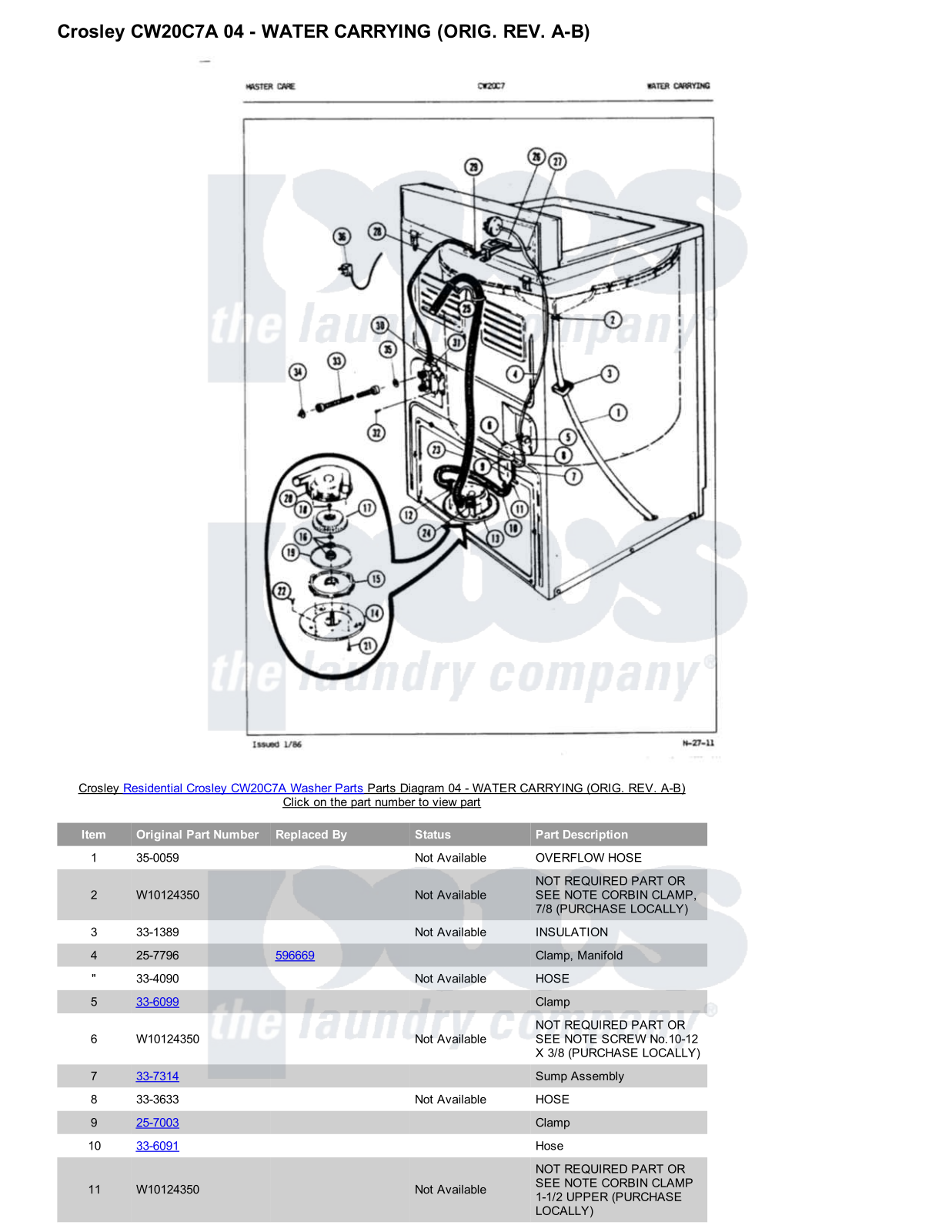 Crosley CW20C7A Parts Diagram