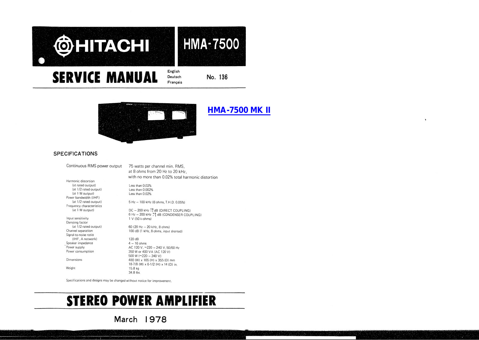 Hitachi HMA-7500 Service manual