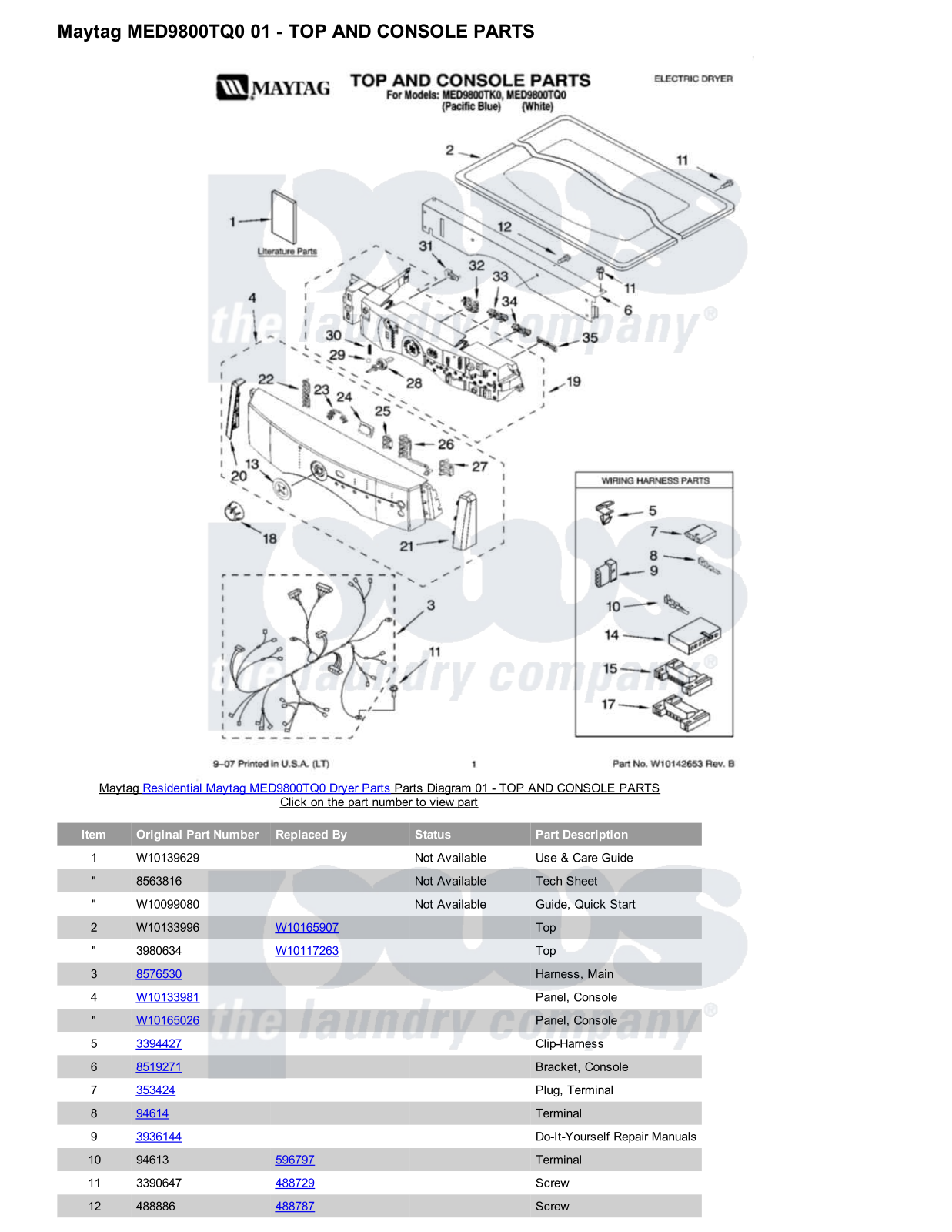 Maytag MED9800TQ0 Parts Diagram