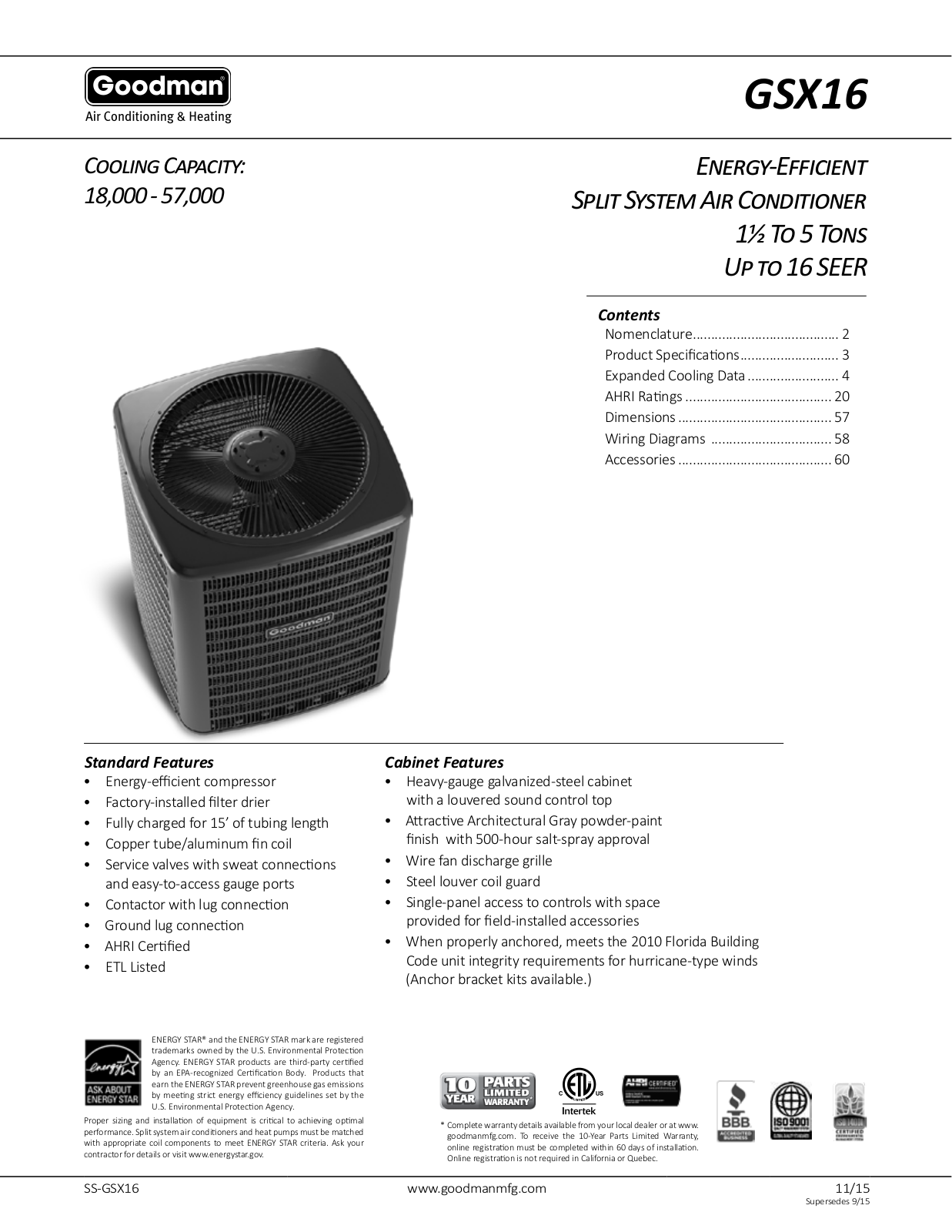 Goodman GSX1601811A User Manual