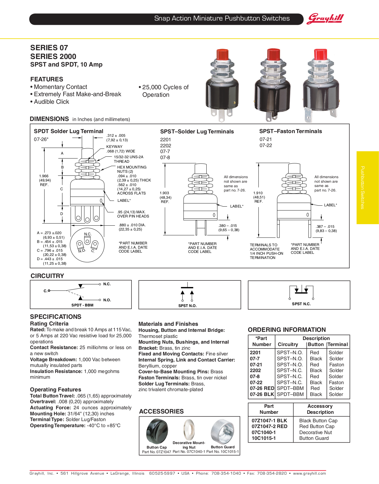 Grayhill Pushbutton switches Snap Action 2000 User Manual