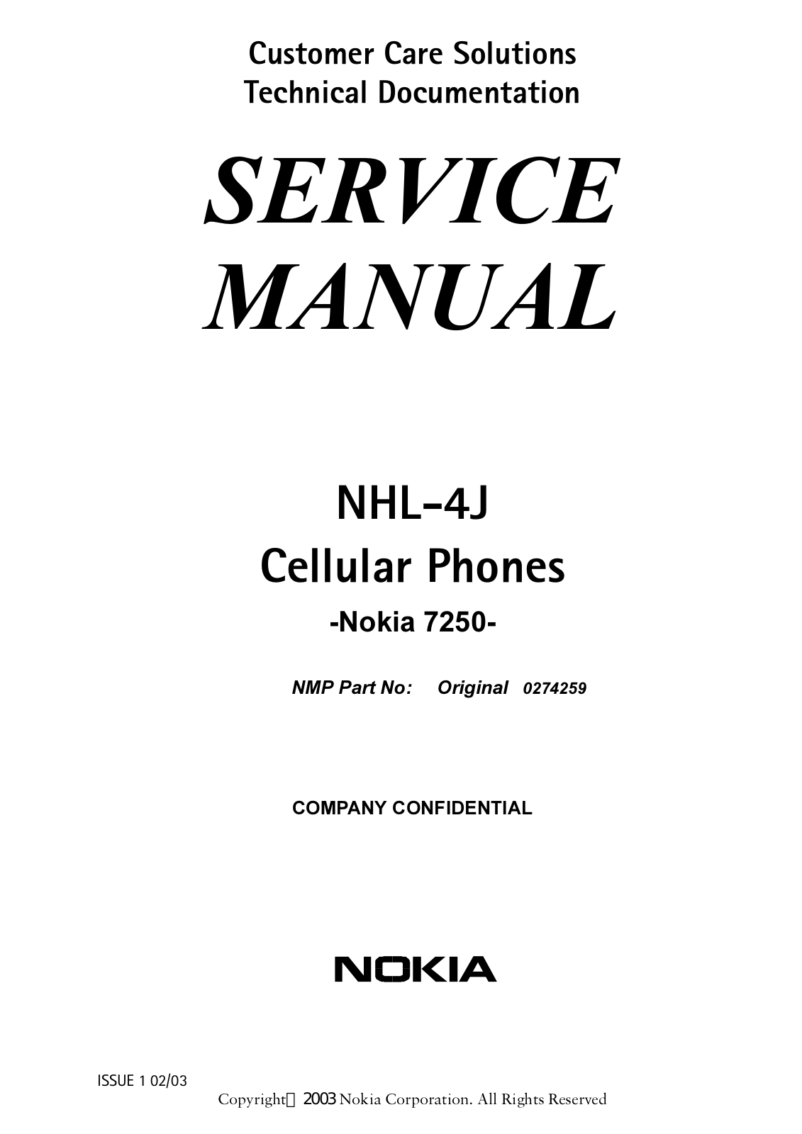 Nokia 7250, 7250i Service Manual 00_nhl4j_front