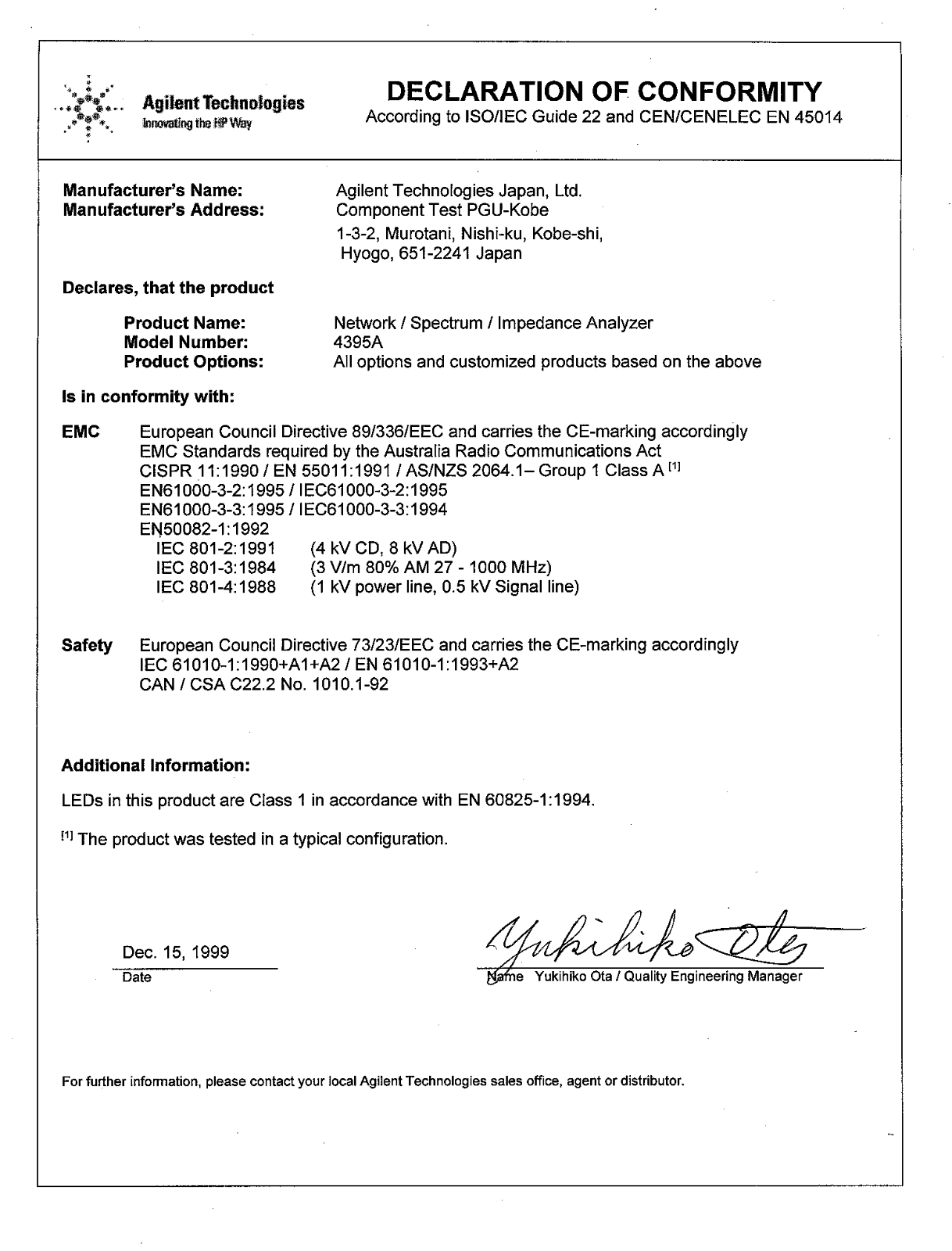 Agilent Technologies En 45014 User Manual