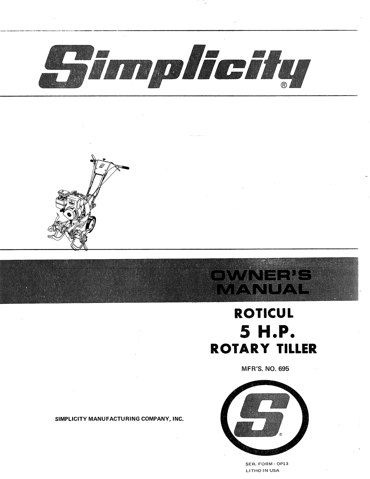 Simplicity 5 H.P Roticul User Manual