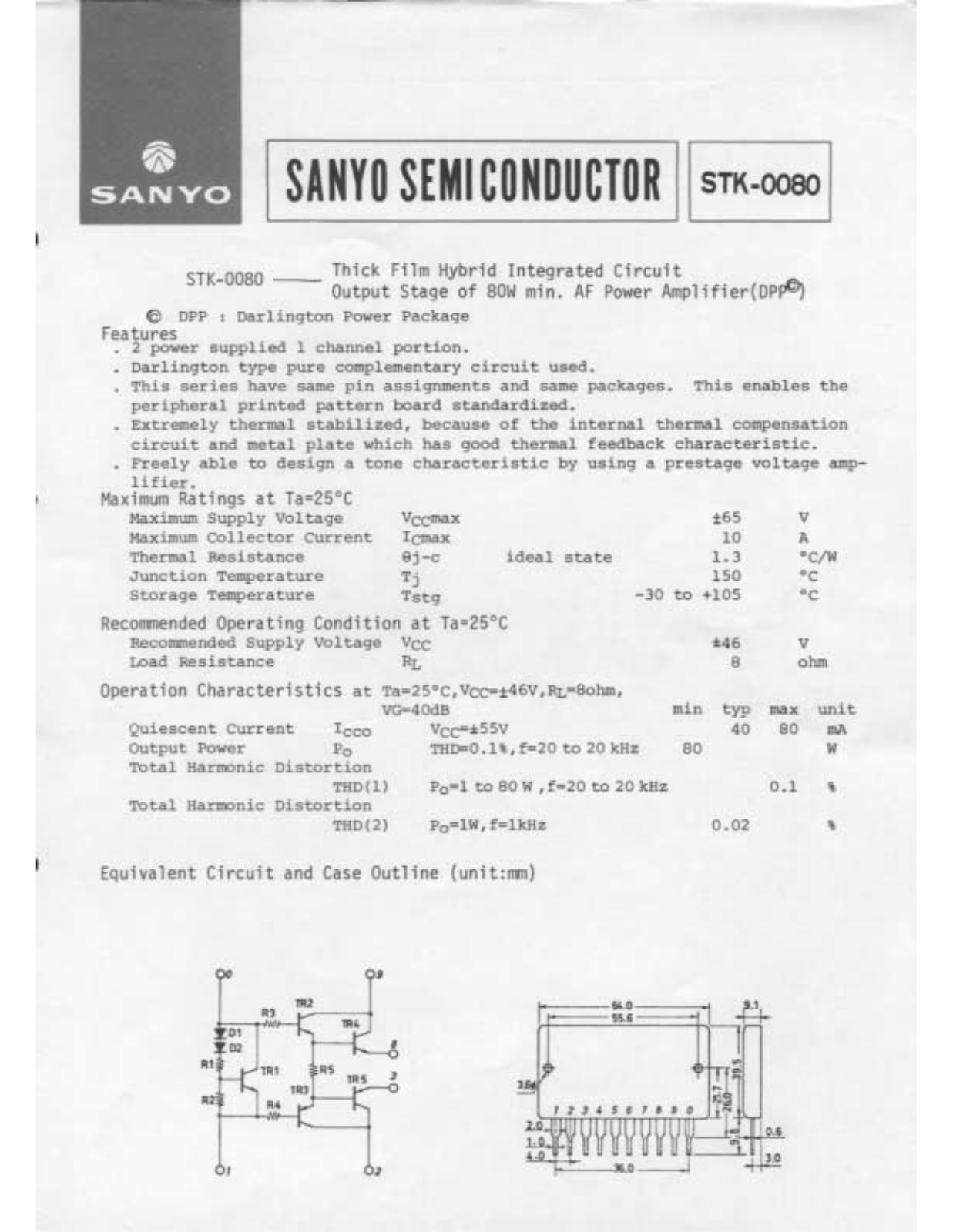 SANYO STK-0080 Datasheet