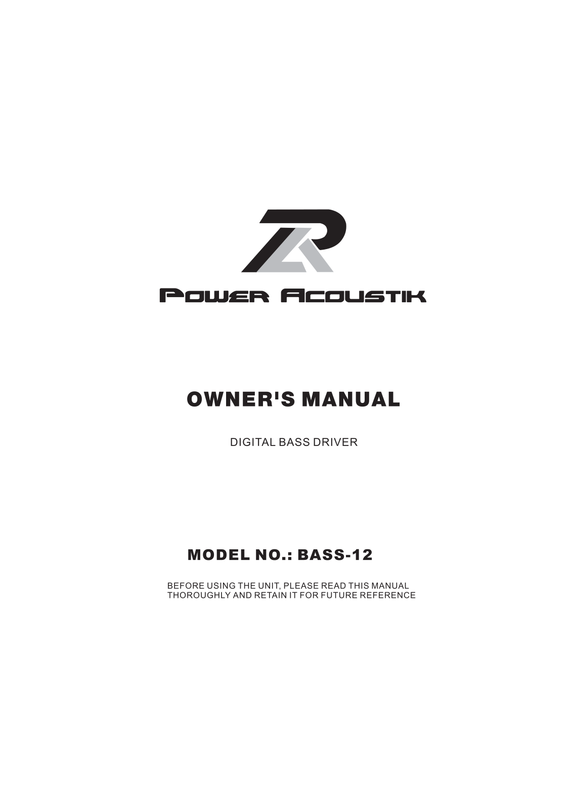 Power Acoustik BASS-12 Owners Manual