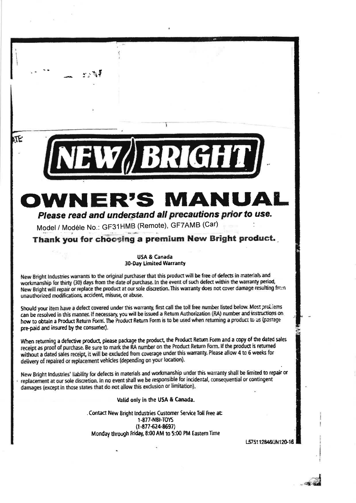 New Bright Co GF7AMB User Manual