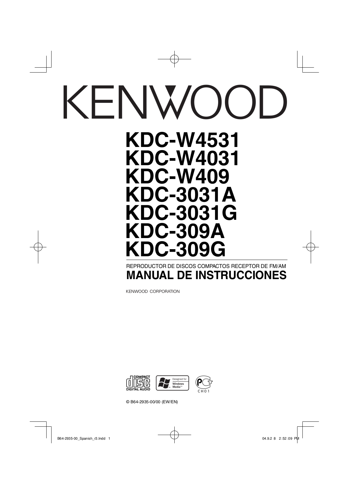 Kenwood KDC-309A, KDC-W409, KDC-W4531, KDC-W4031, KDC-309G User Manual