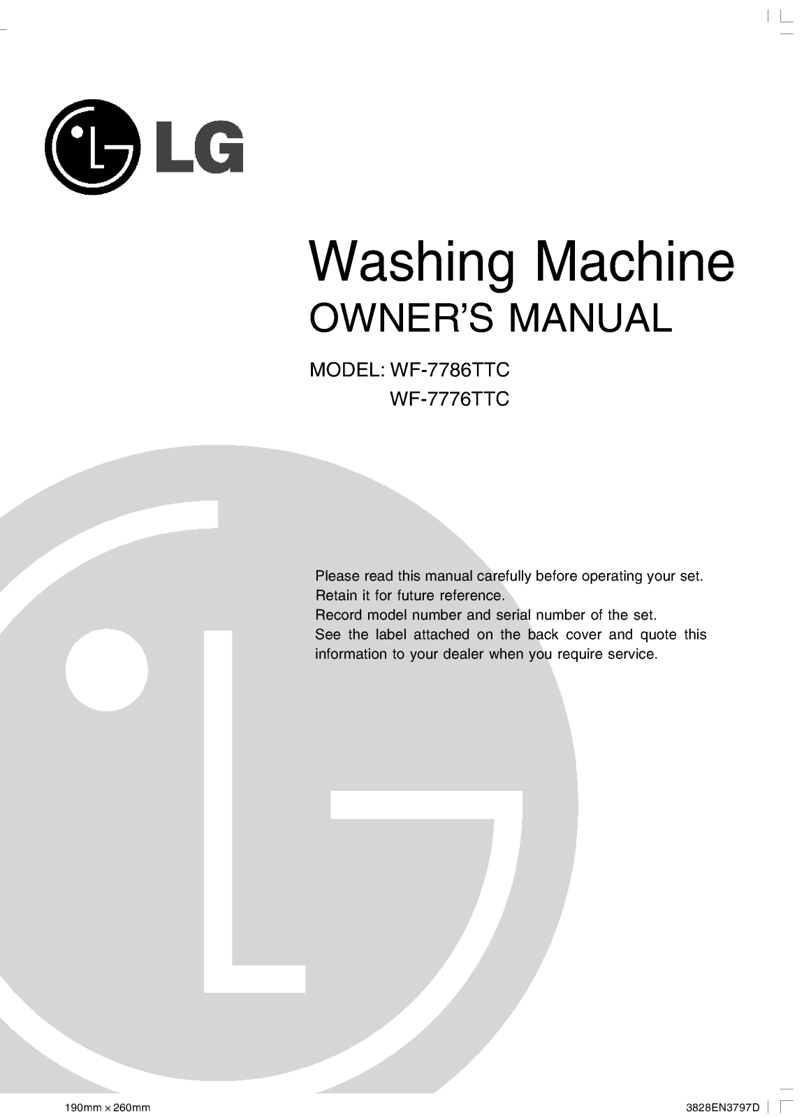LG WF-7776TTC User Manual