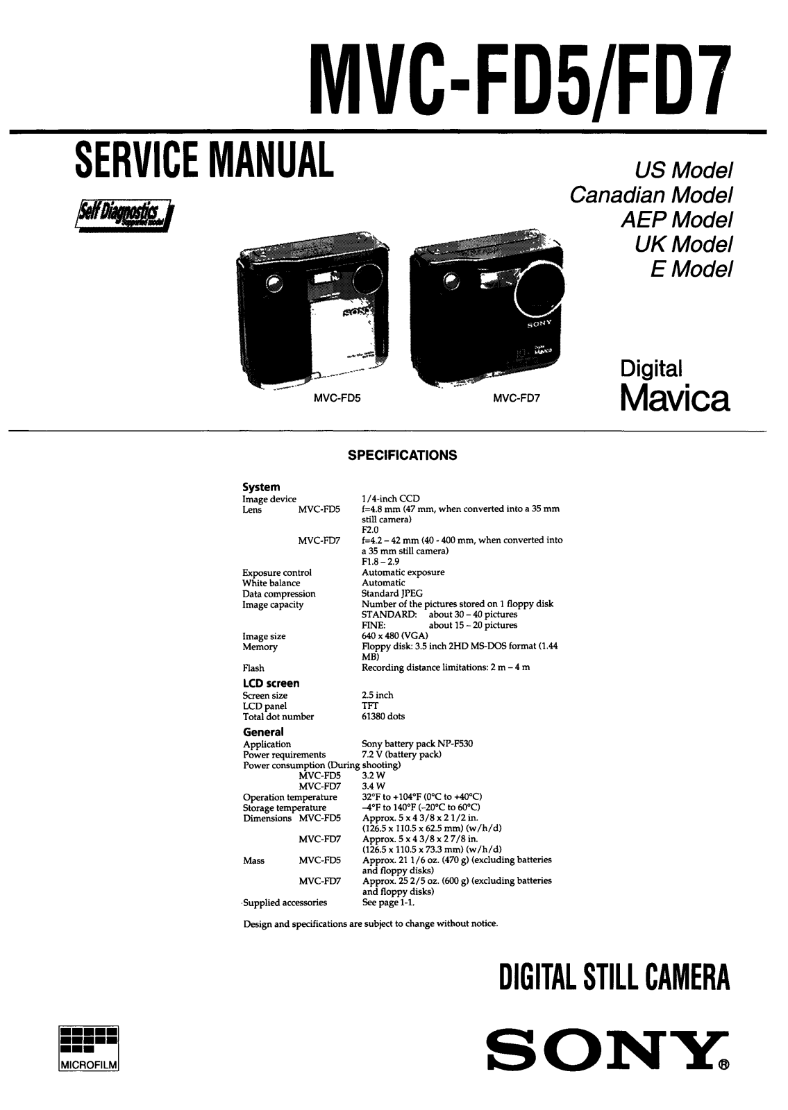 SONY MVC-FD5, MVC-FD7 SERVICE MANUAL