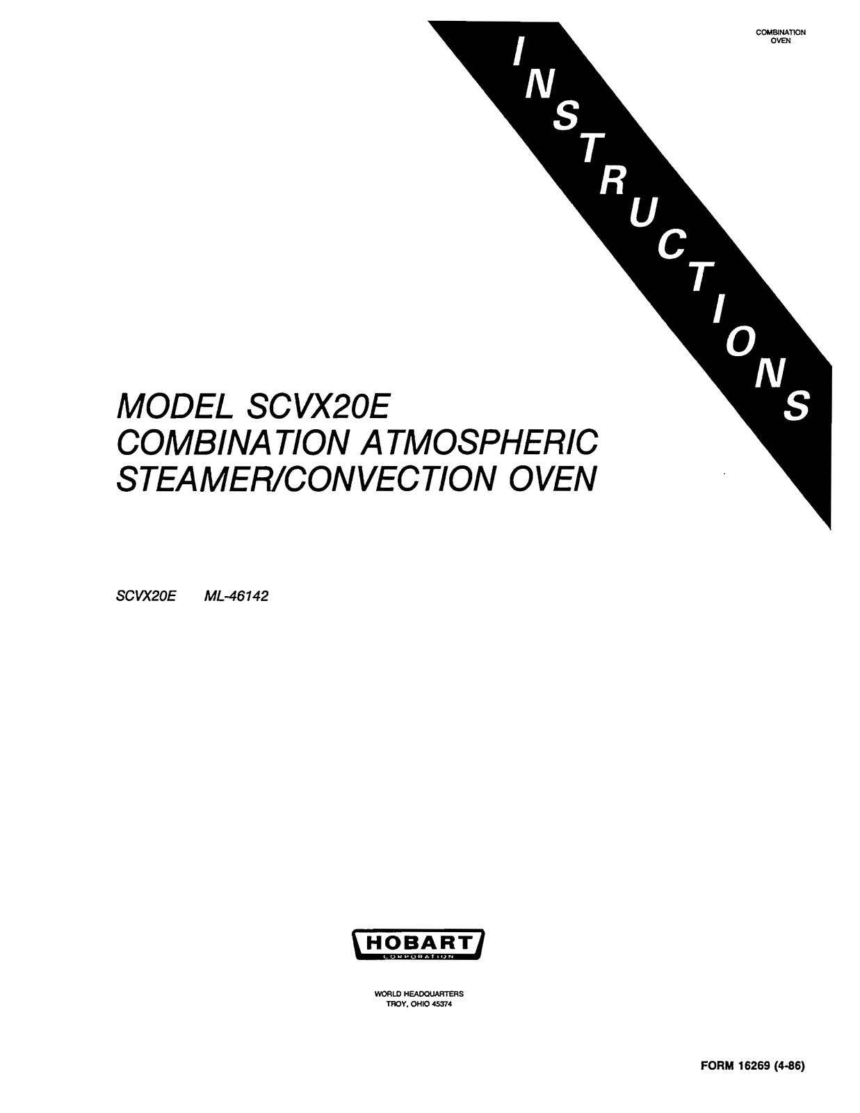 Hobart Food Machines SCVX20E Installation  Manual