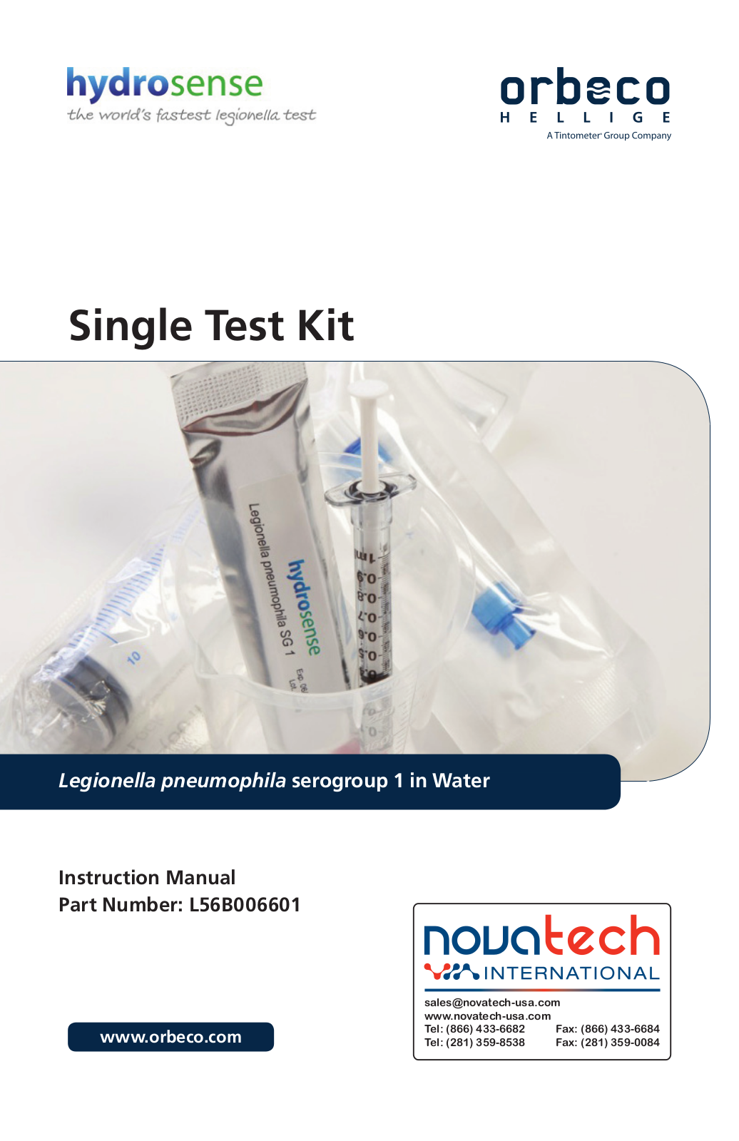 Nova-Tech Orbeco-Hellige Legionella Single Test Kit User Manual