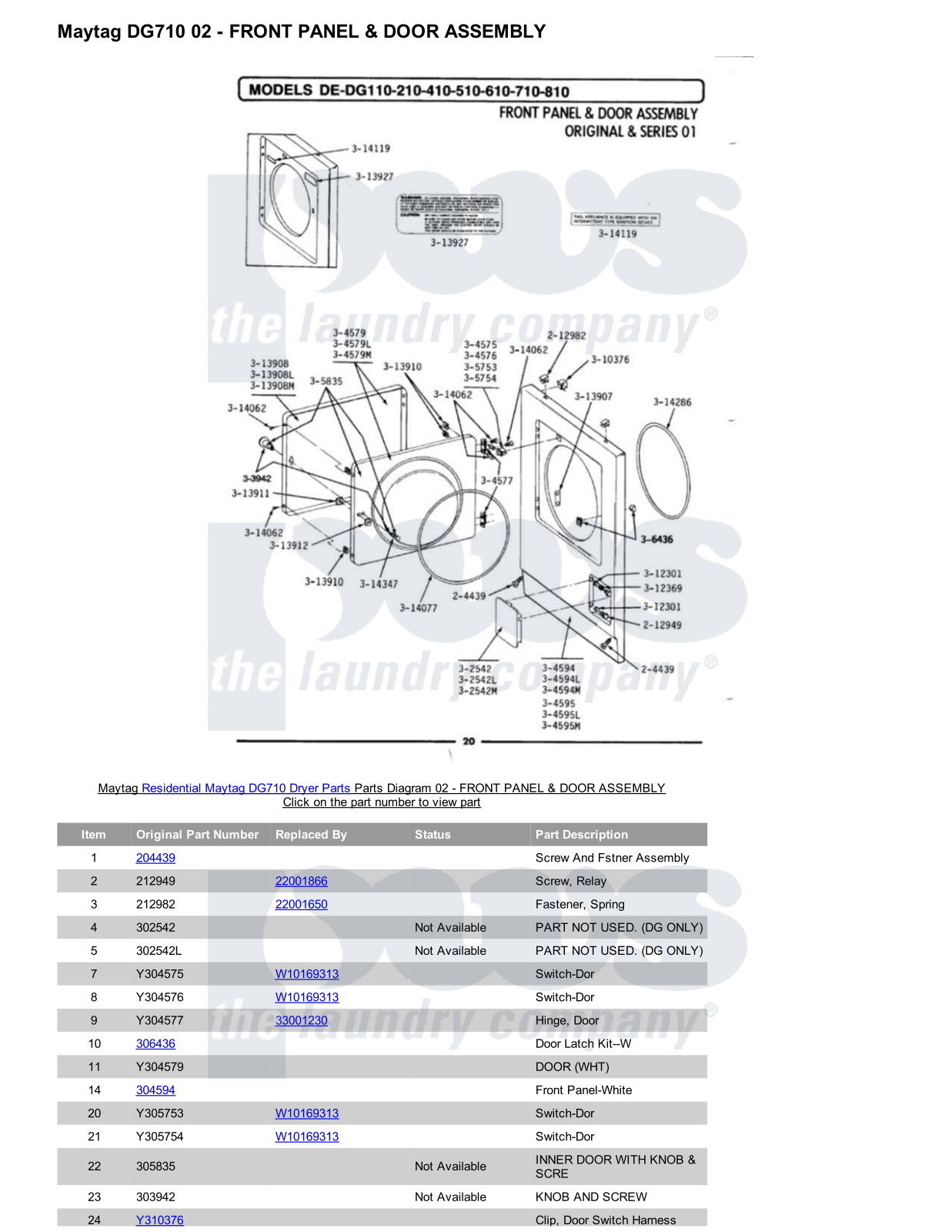 Maytag DG710 Parts Diagram