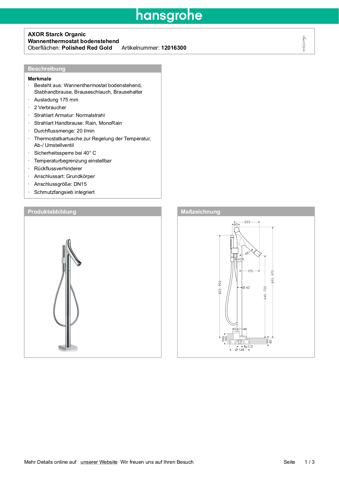 Hansgrohe AXOR 12016300 User Manual