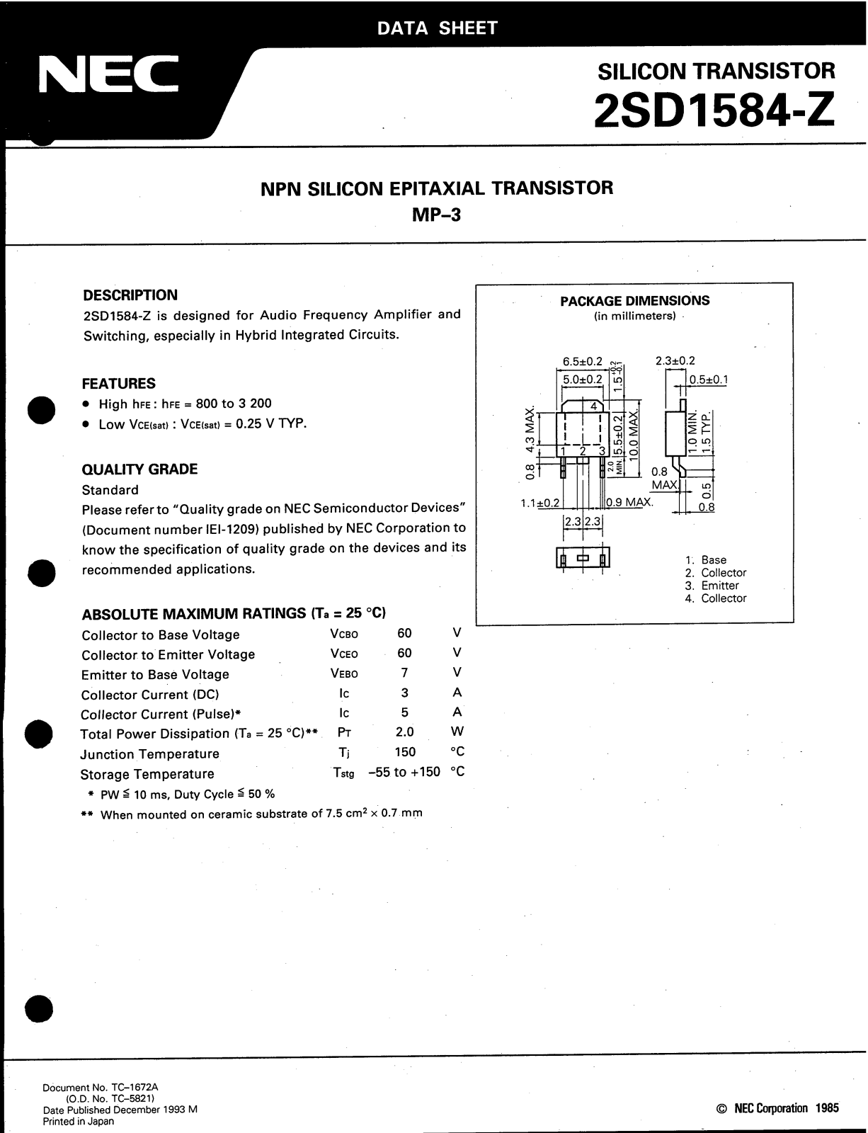 NEC 2SD1584-Z, 2SD1584 Datasheet