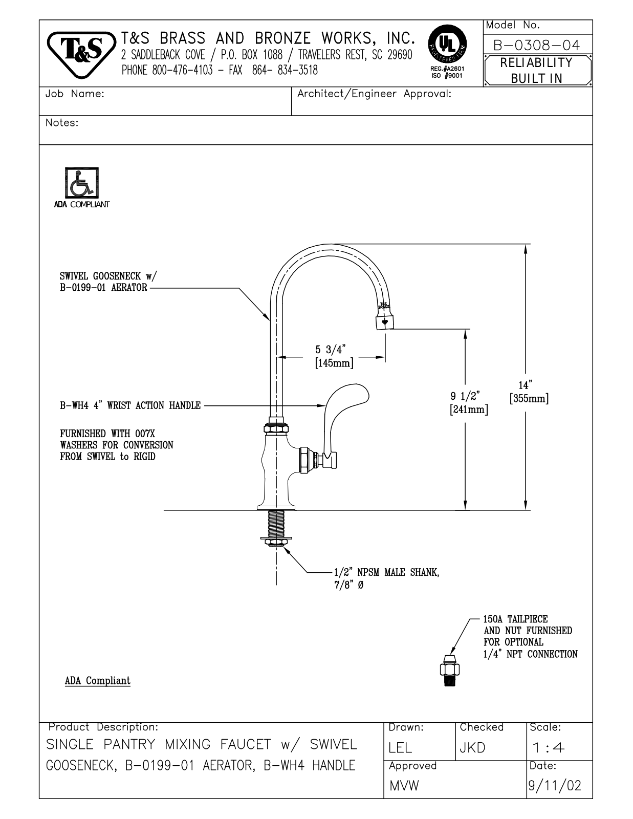 T & S Brass & Bronze Works B-0308-04 General Manual