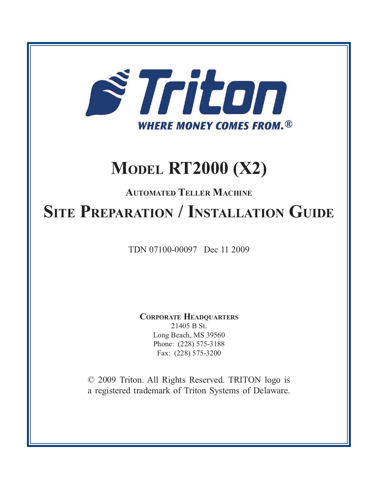 Triton RT2000 Installation Manual