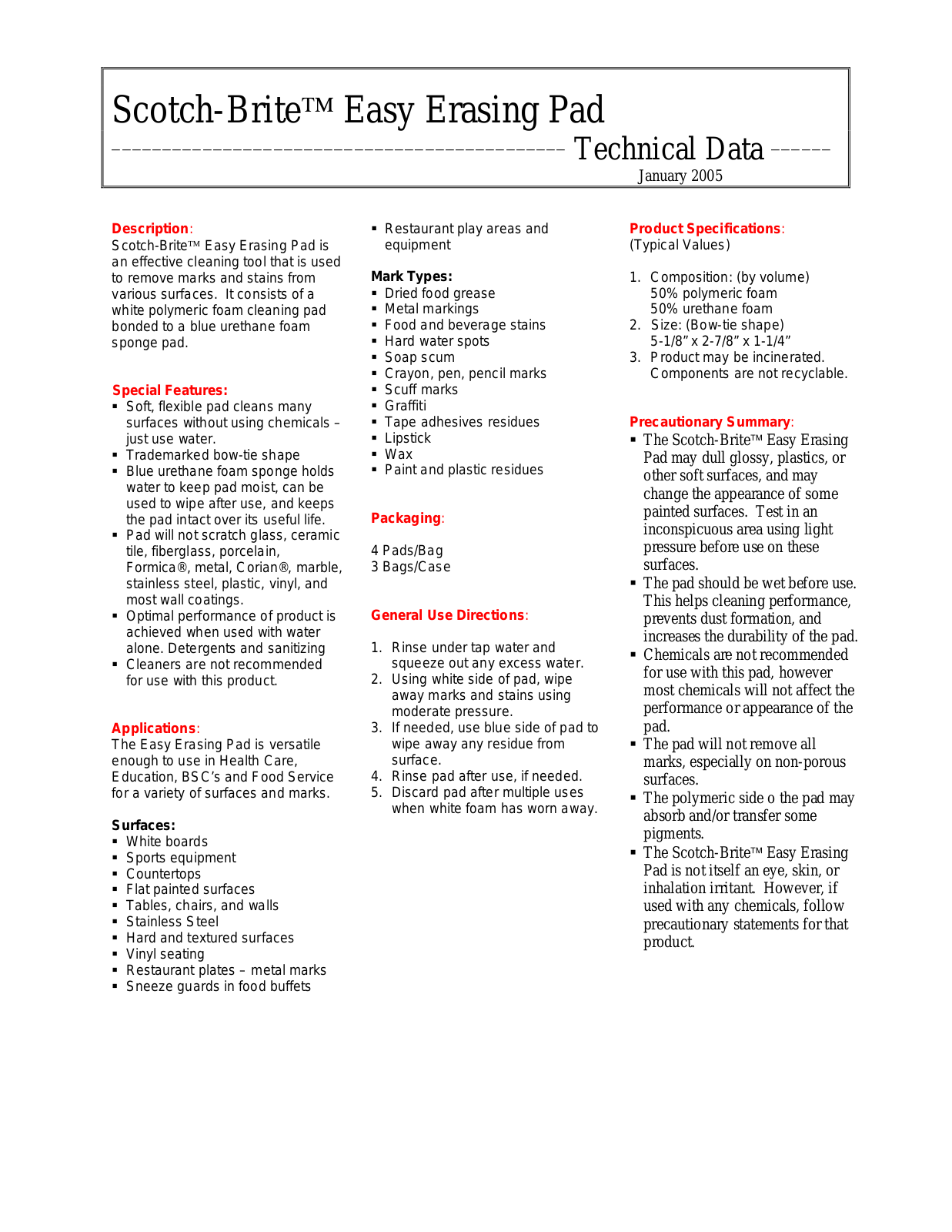 3M Scotch-Brite Technical Data