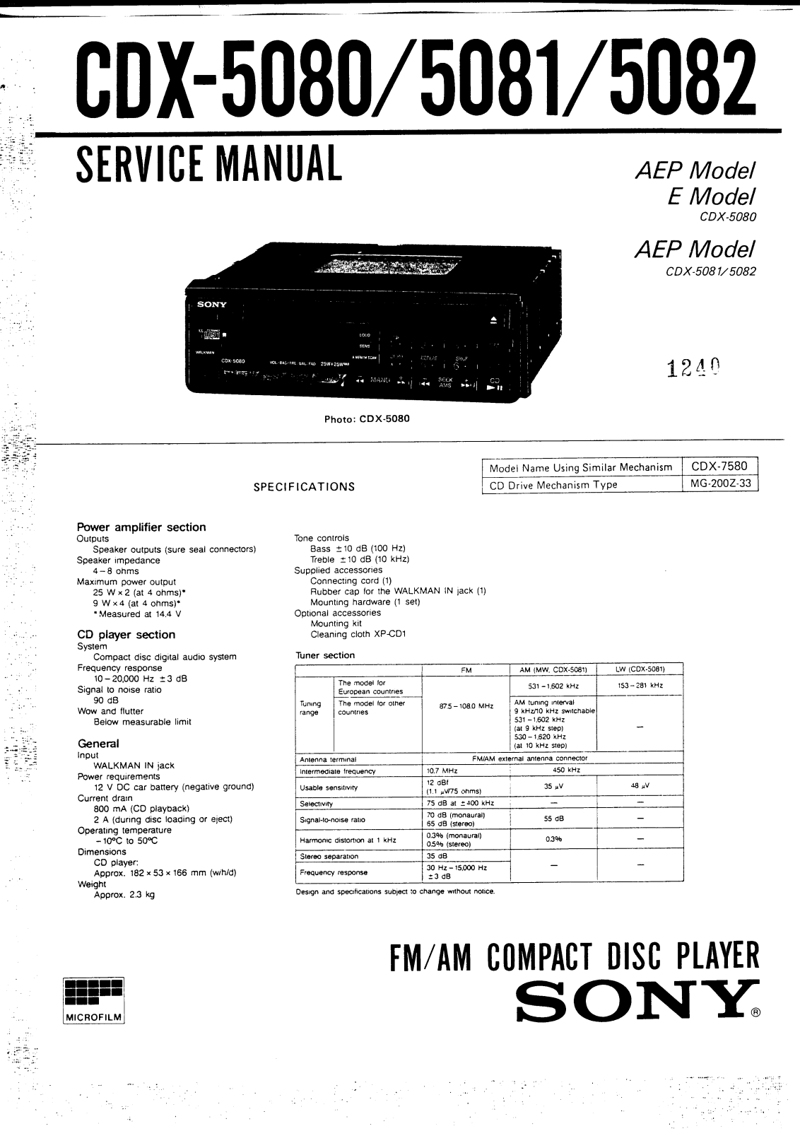 Sony CDX-5080, CDX-5081, CDX-5082 Service manual