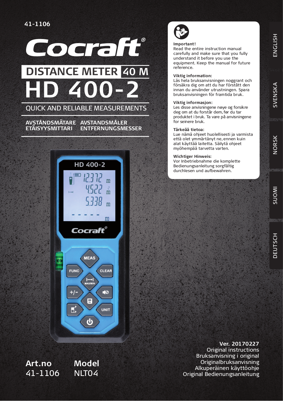 Cocraft NLT04, HD 400-2 Original Instructions Manual