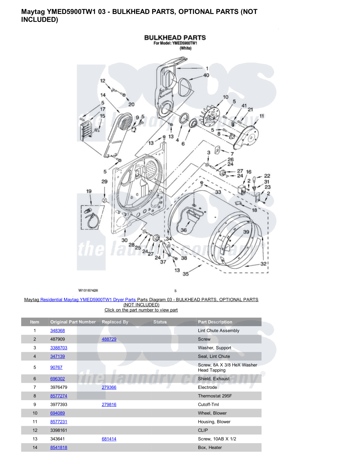 Maytag YMED5900TW1 Parts Diagram