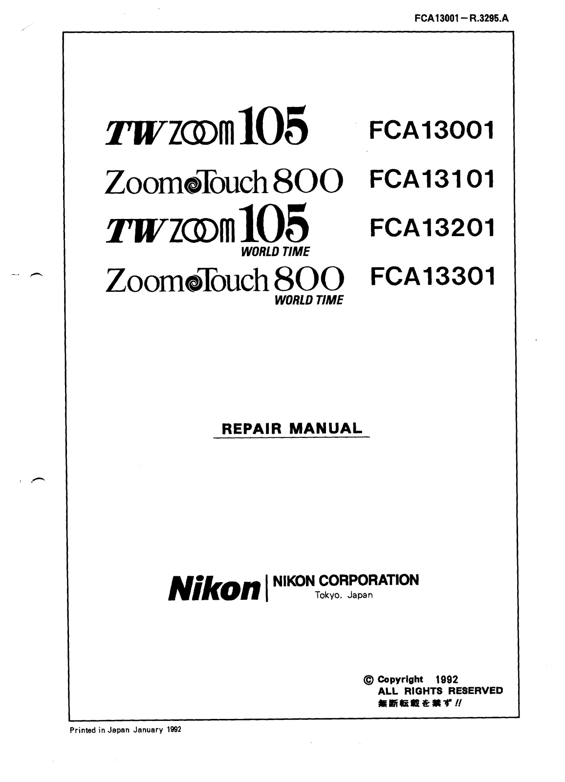 NIKON ZT800 Repair manual