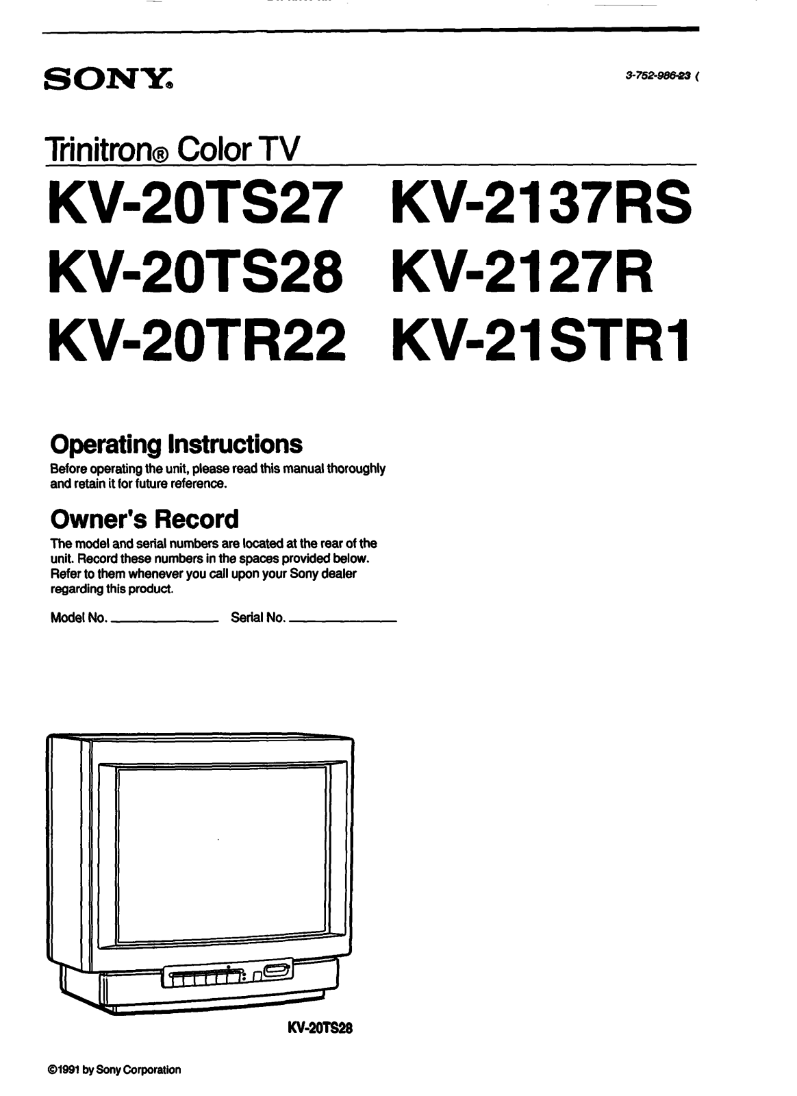 Sony KV-20TS22 Users guide - ManualMachine.com