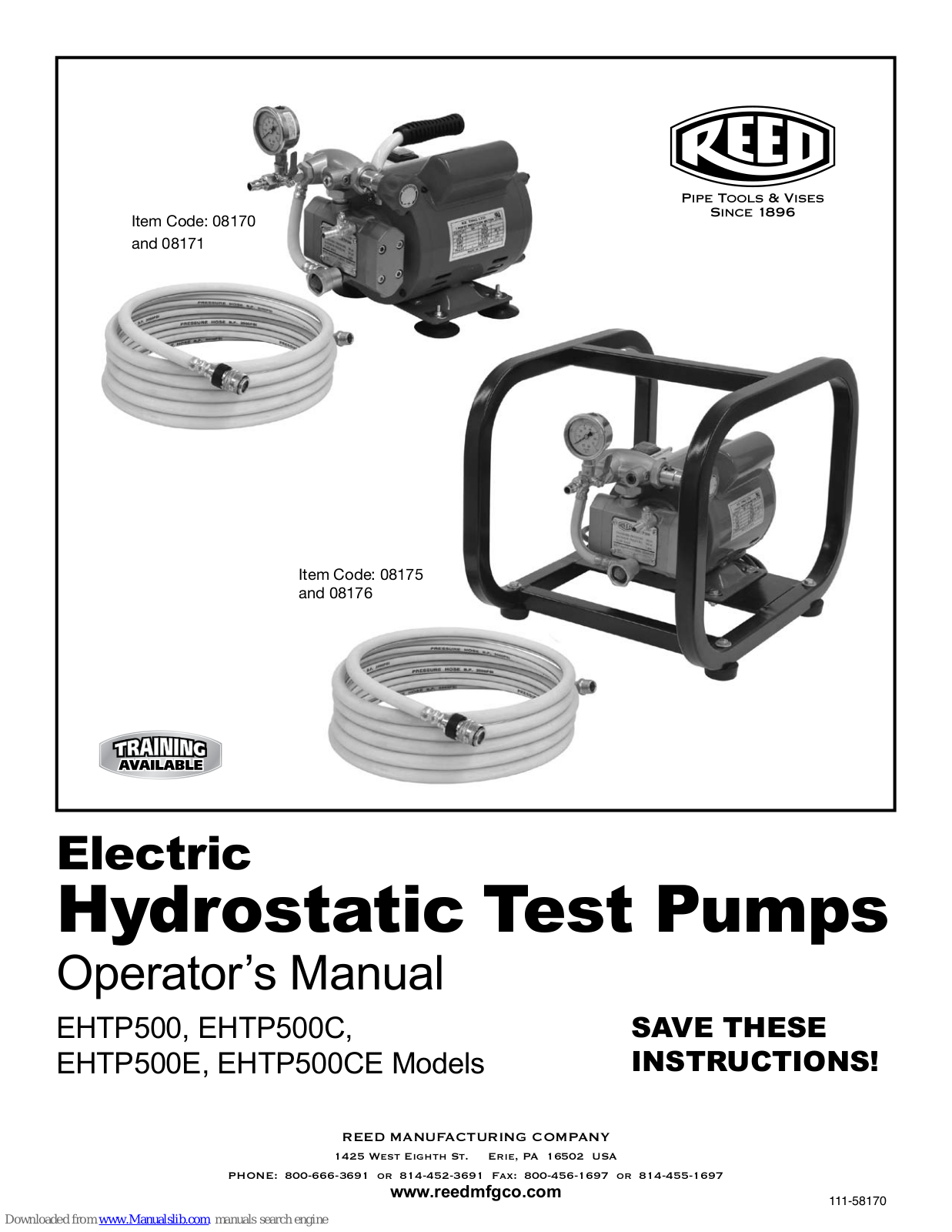 REED EHTP500E, EHTP500C, EHTP500CE Operator's Manual - ManualMachine.com