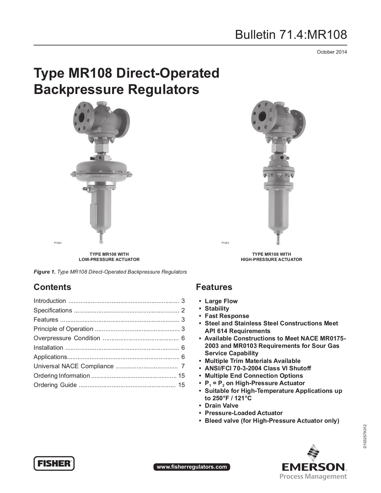 Emerson MR108 Data Sheet