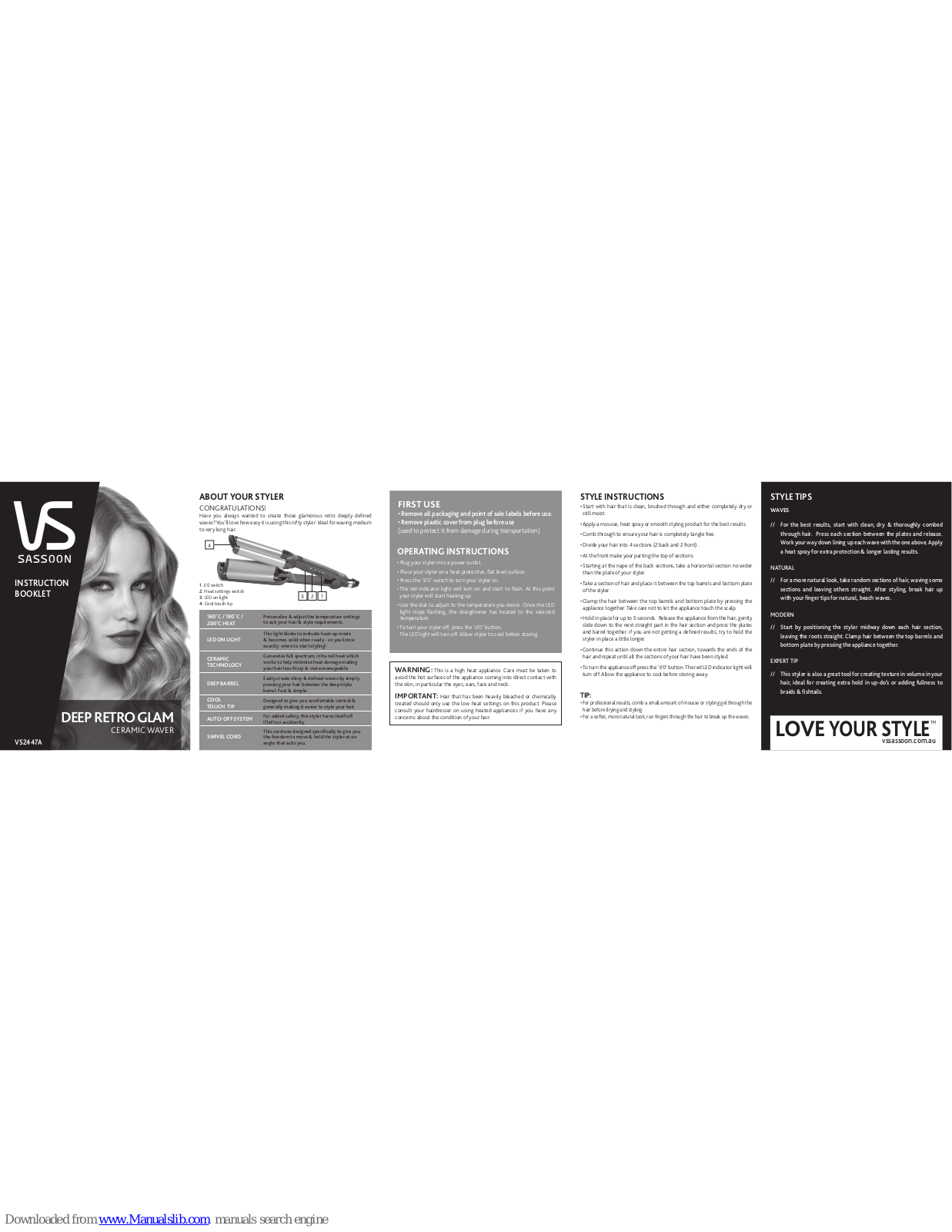 VS Sassoon VS2447A Instruction Booklet