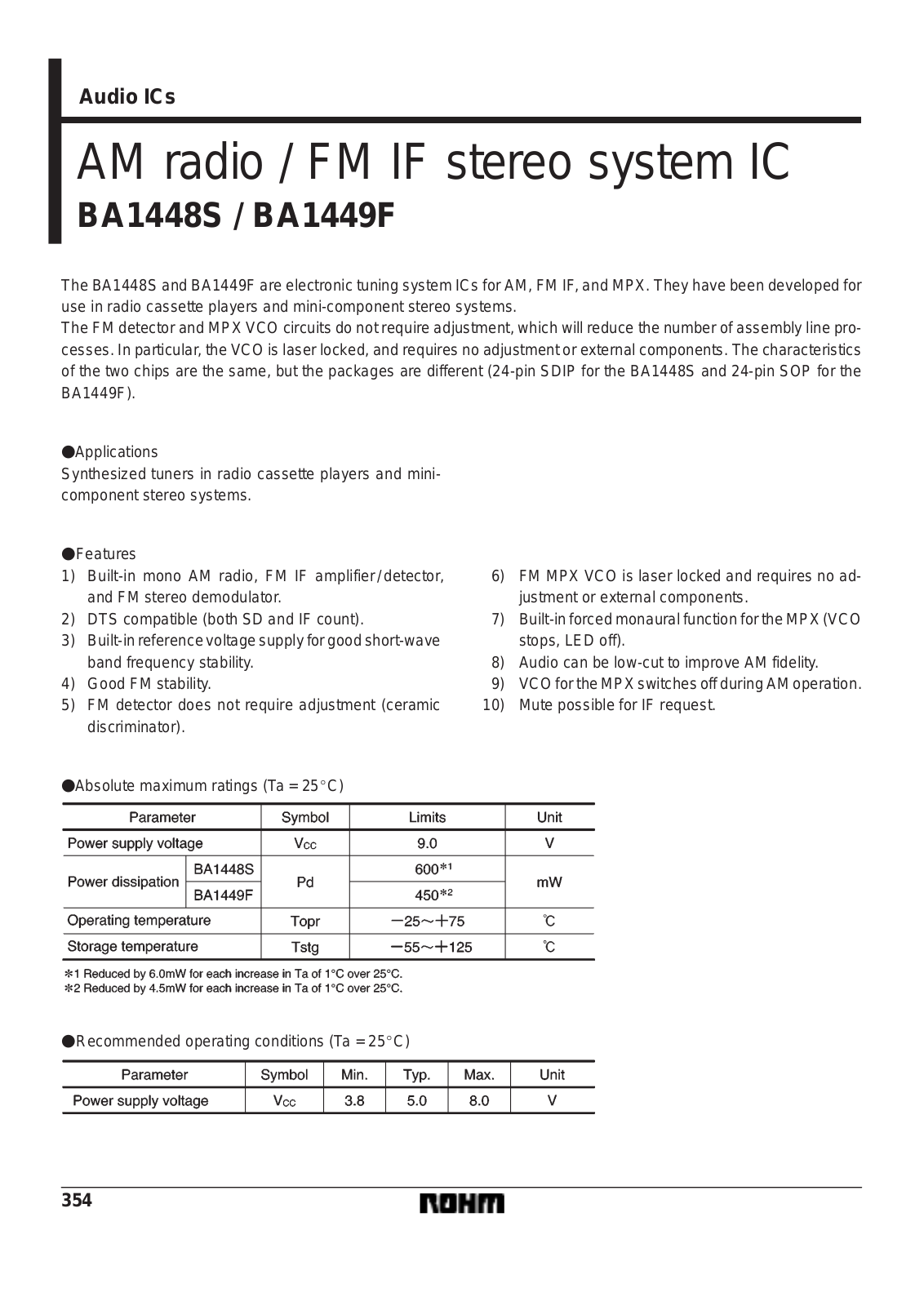 ROHM BA1449F, BA1448S Datasheet