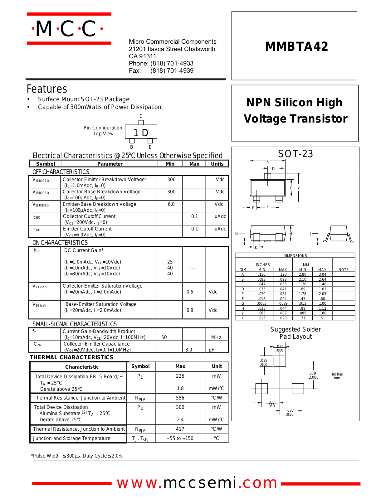 MCC MMBTA42 Datasheet