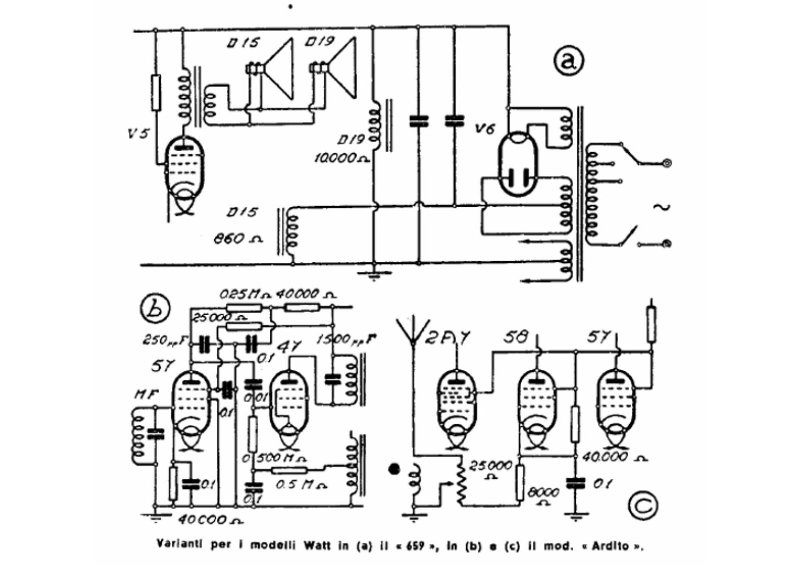 Watt Radio 659 ardito varianti schematic