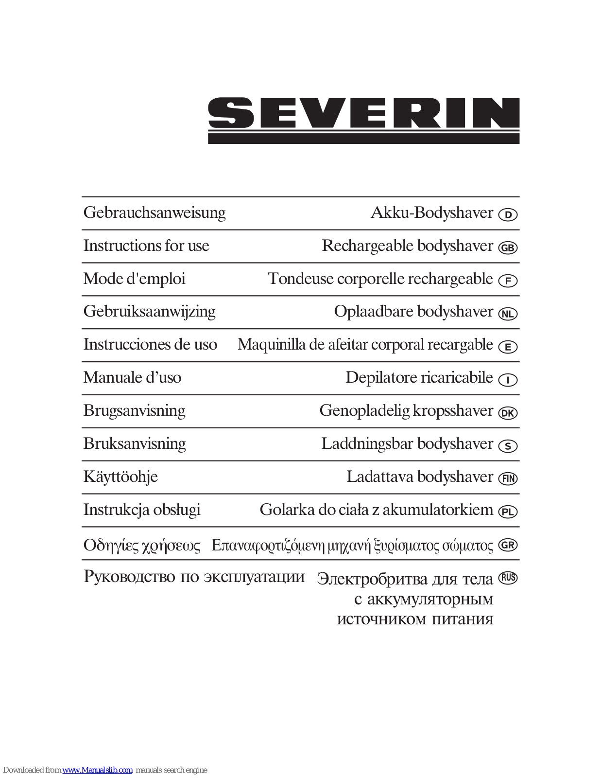 SEVERIN HS 7834 - RASOIR CORPOREL, HS 7834 Instructions For Use Manual