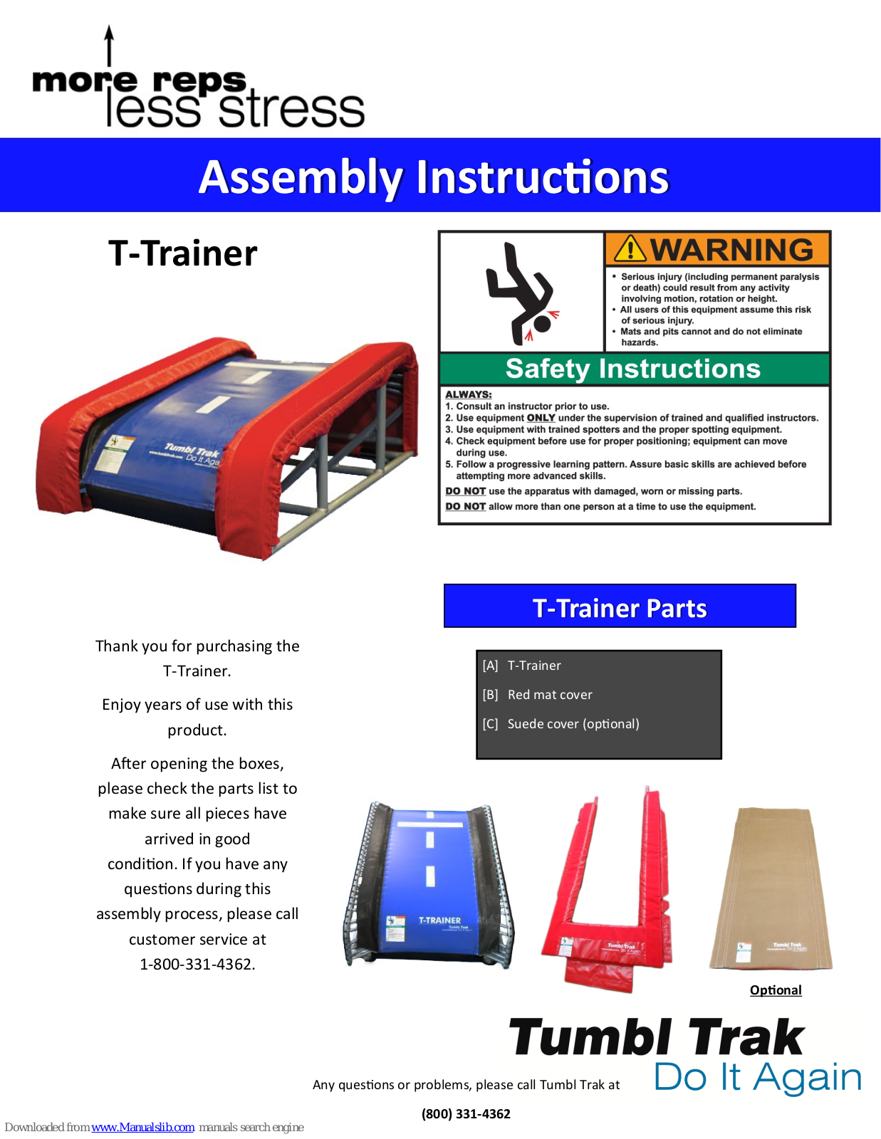 Tumbl Trak T-Trainer Assembly Instructions Manual