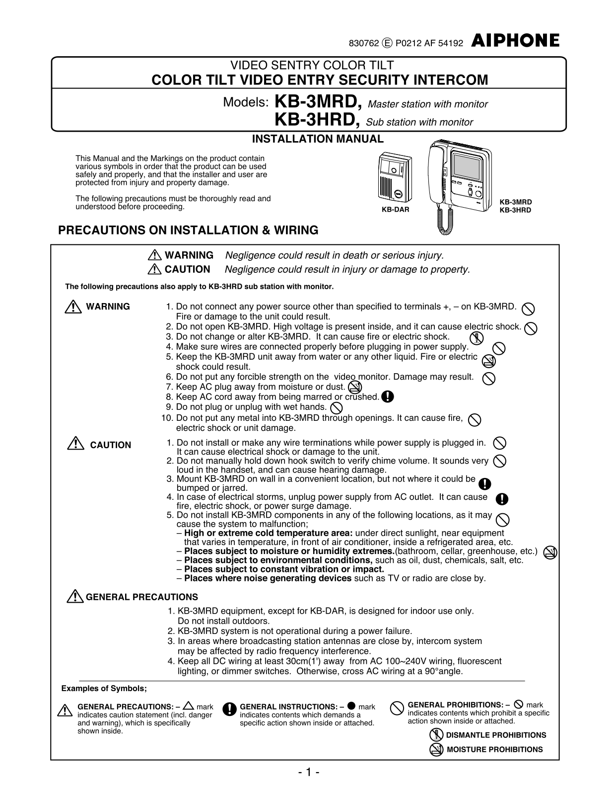 Aiphone KB-3HRD, KB-3MRD User Manual 2