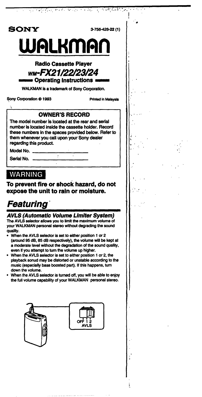 Sony WM-FX21 User Manual