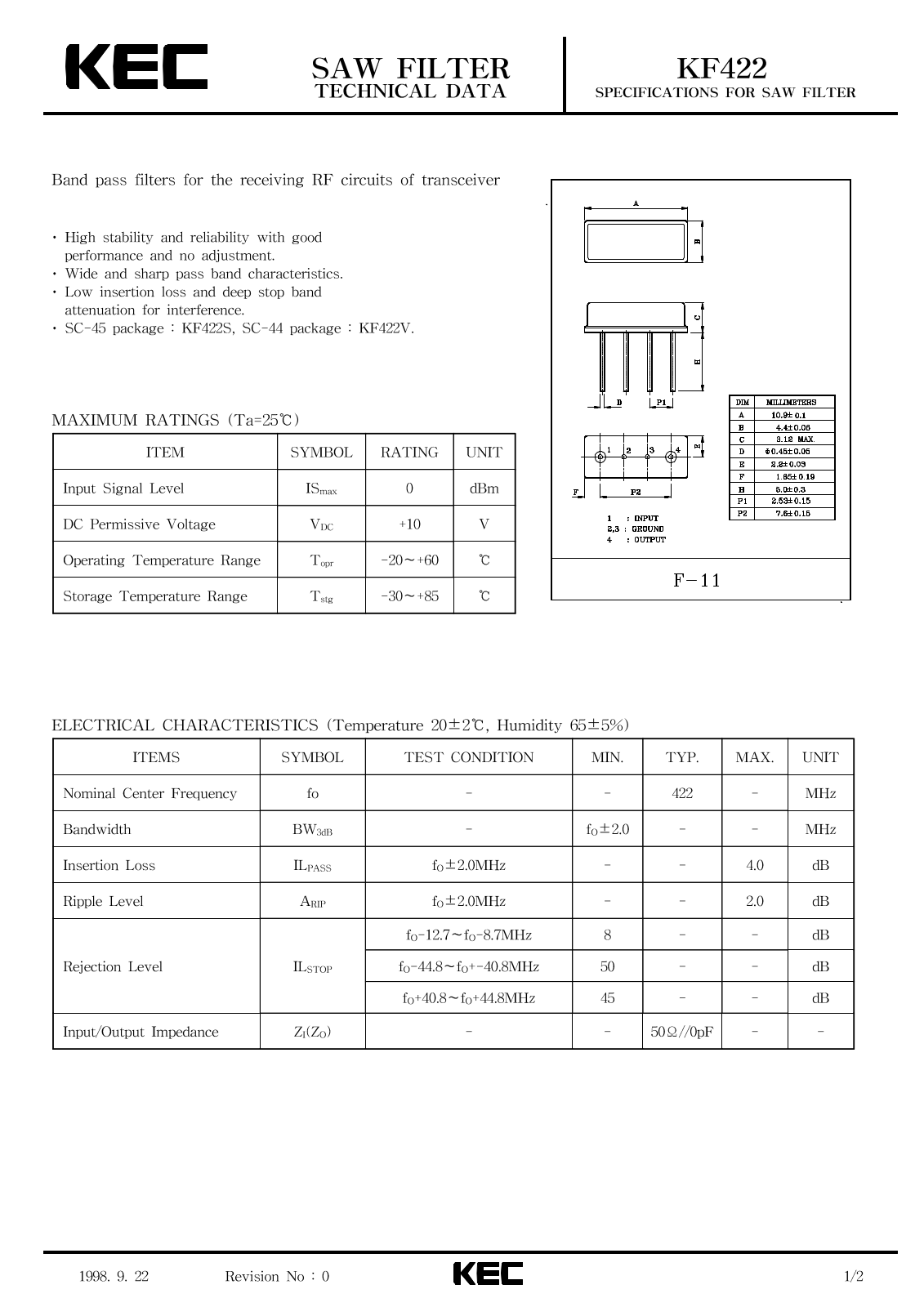 KEC KF422 Datasheet