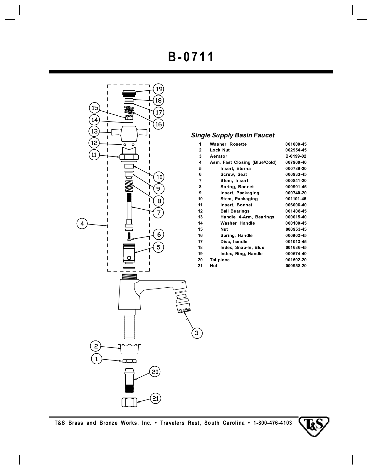 T & S Brass & Bronze Works B-0711 Part Manual