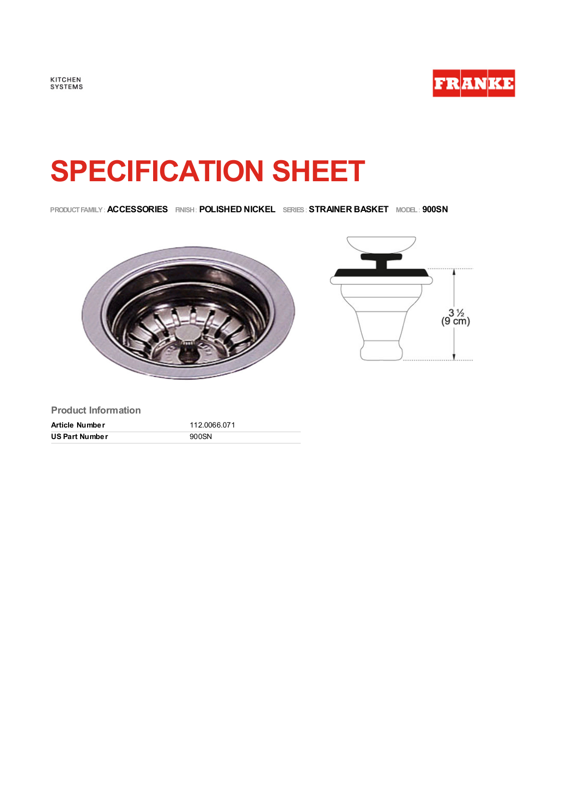 Franke Foodservice 900SN User Manual